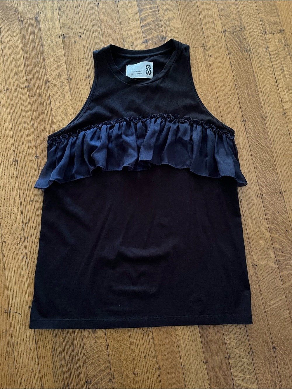 8 by Yoox Silk Ruffle-Front Sleeveless Tank Top in Black